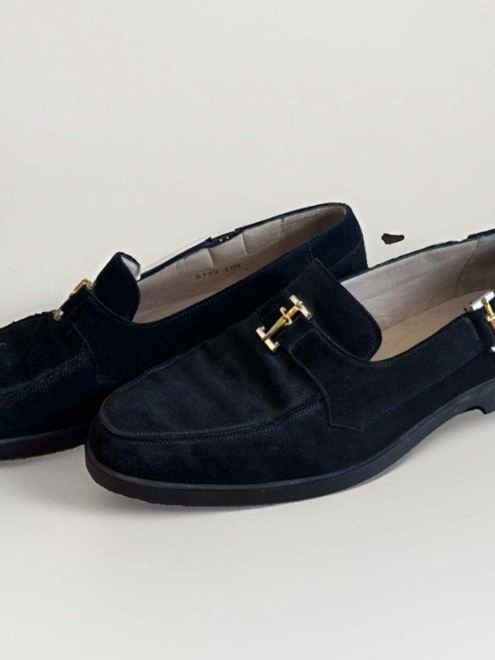Cesare Paciotti Black Suede Loafers US 10.5 Made in Italy Gold Accents Vintage